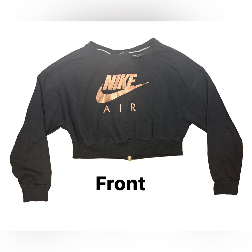 NIKE Black Crew Crop Top, Rose Gold Logo - Picture 2 of 5